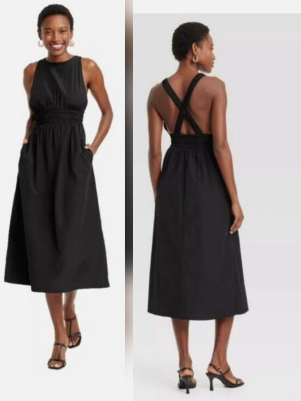 A New Day Poplin Cross Back Dress With POCKETS